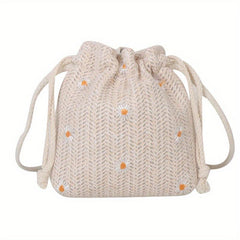 Boho Daisy Embroidery Straw Crossbody Bag Drawstring Bucket Bag