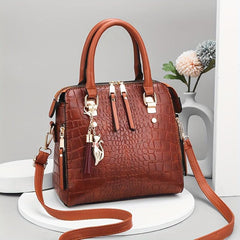 Crocodile Pattern Top Handle Crossbody Bag PU Leather Satchel Bag Purse