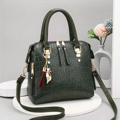 Crocodile Pattern Top Handle Crossbody Bag PU Leather Satchel Bag Purse
