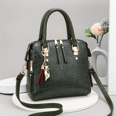 Crocodile Pattern Top Handle Crossbody Bag PU Leather Satchel Bag Purse