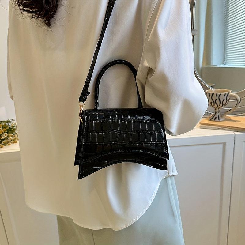 Crocodile Pattern Top Handle Crossbody Bag Versatile Shoulder Bag