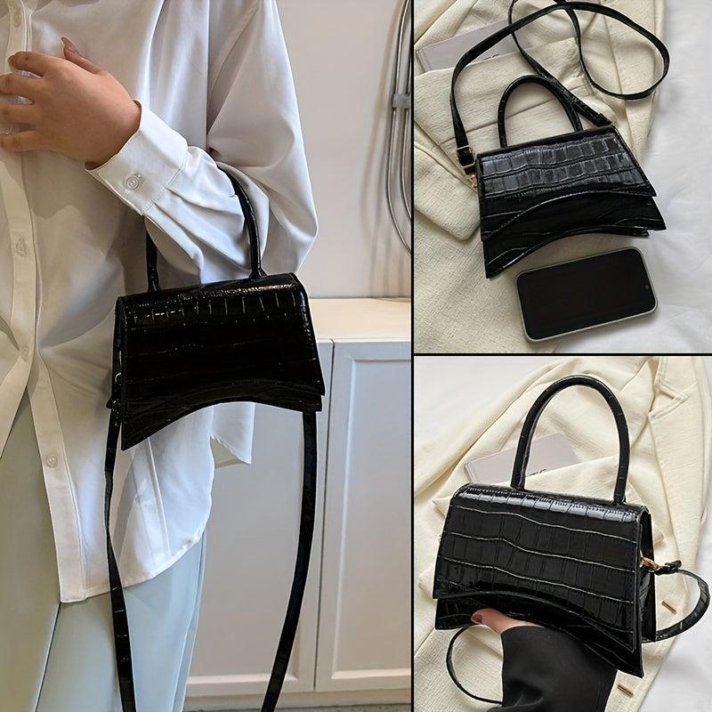 Crocodile Pattern Top Handle Crossbody Bag Versatile Shoulder Bag