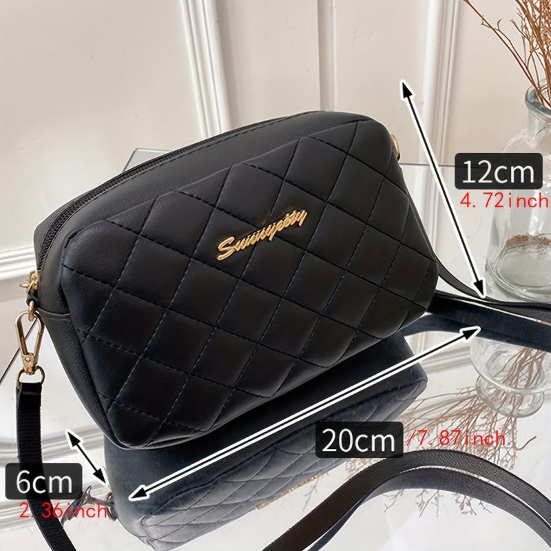 Quilted Square Crossbody Bag PU Leather Purse for Women