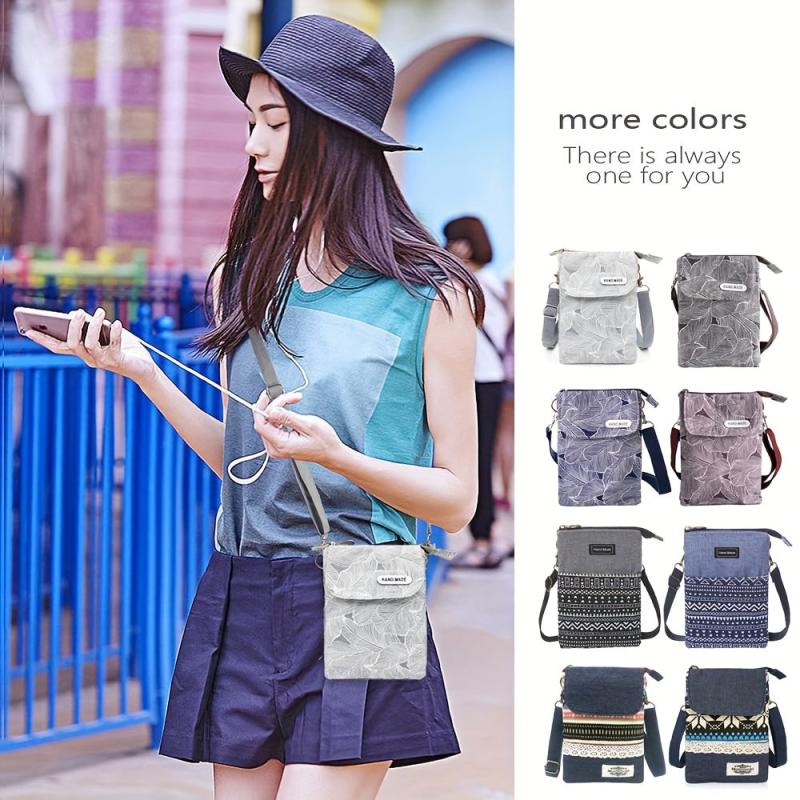 Floral Print Crossbody Phone Bag Canvas Shoulder Bag