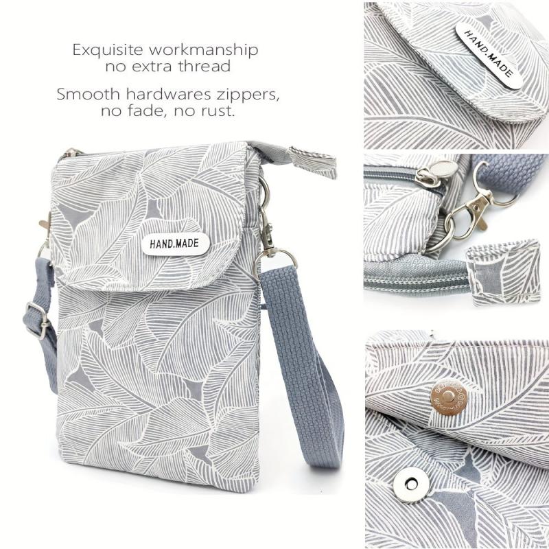 Floral Print Crossbody Phone Bag Canvas Shoulder Bag
