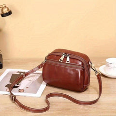 Vintage Leather Crossbody Bag with Pockets, Shoulder Bag for Women