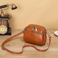 Vintage Leather Crossbody Bag with Pockets, Shoulder Bag for Women