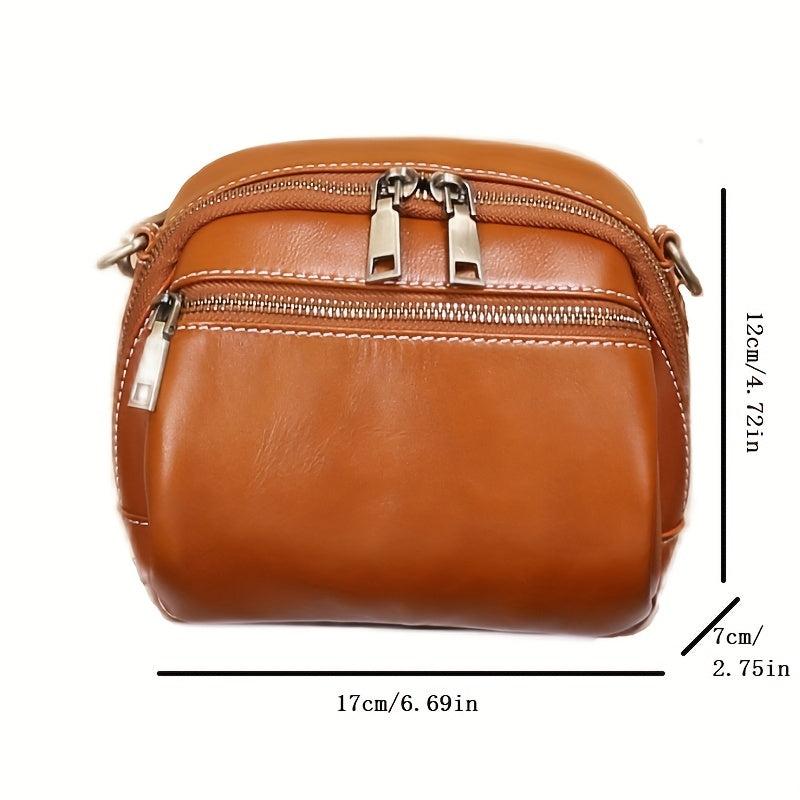 Vintage Leather Crossbody Bag with Pockets, Shoulder Bag for Women