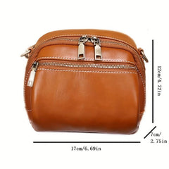 Vintage Leather Crossbody Bag with Pockets, Shoulder Bag for Women