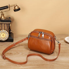 Vintage Leather Crossbody Bag with Pockets, Shoulder Bag for Women