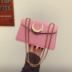 Pink Moon Decor Crossbody Bag Flap Shoulder Bag