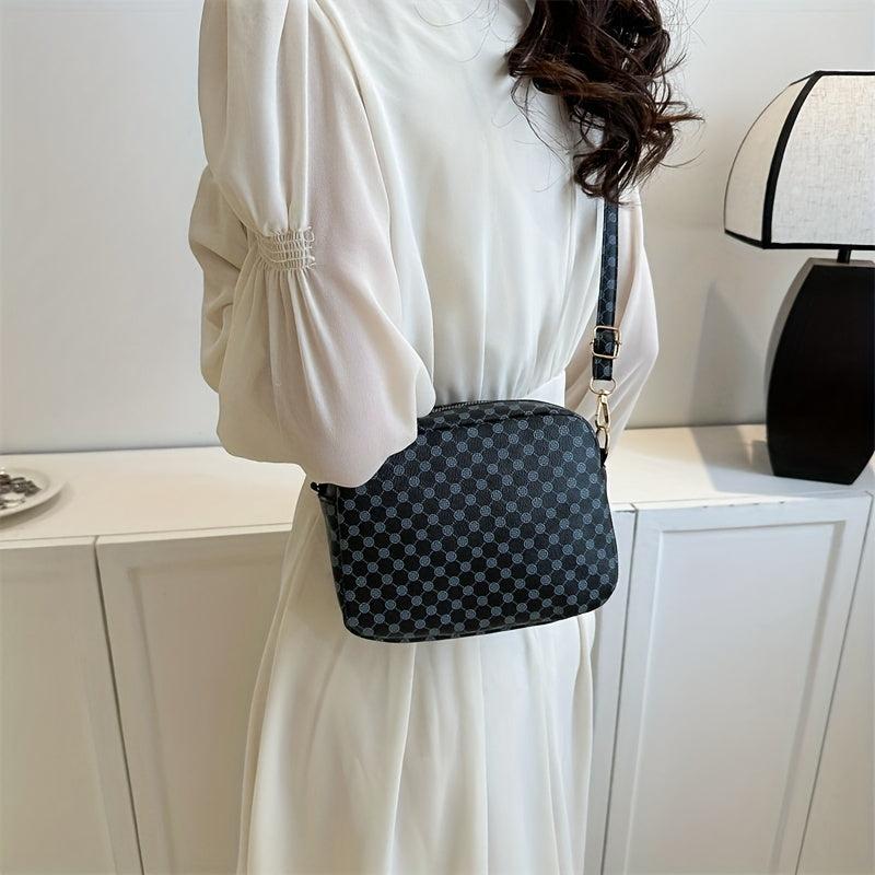 Vintage Geometric Crossbody Bag Retro PU Shoulder Bag Women's Classic Handbag