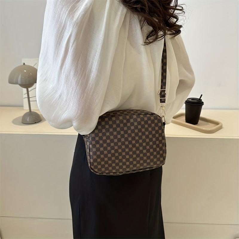 Vintage Geometric Crossbody Bag Retro PU Shoulder Bag Women's Classic Handbag