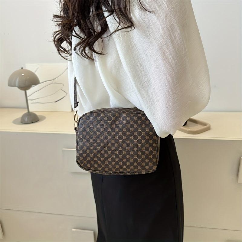 Vintage Geometric Crossbody Bag Retro PU Shoulder Bag Women's Classic Handbag
