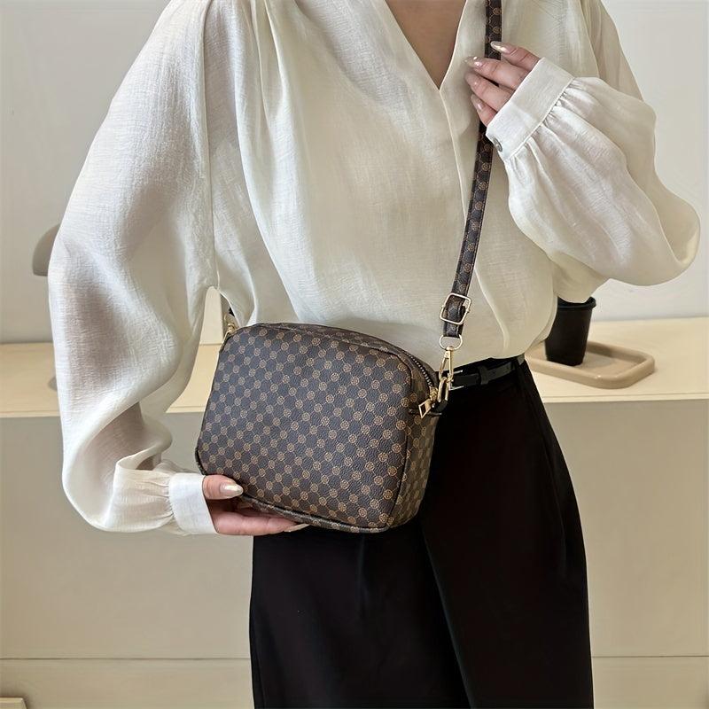 Vintage Geometric Crossbody Bag Retro PU Shoulder Bag Women's Classic Handbag