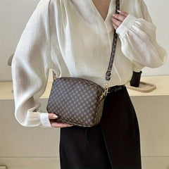 Vintage Geometric Crossbody Bag Retro PU Shoulder Bag Women's Classic Handbag