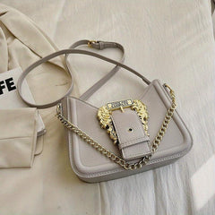 Classic Baguette Bag Stylish Shoulder Bag With Metal Buckle Decor