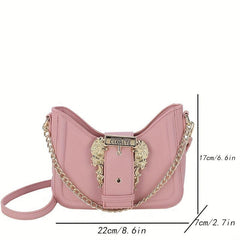 Classic Baguette Bag Stylish Shoulder Bag With Metal Buckle Decor