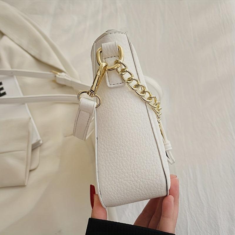 Classic Baguette Bag Stylish Shoulder Bag With Metal Buckle Decor