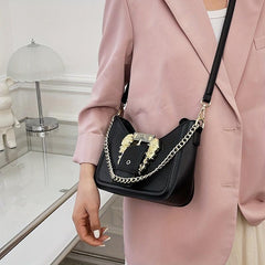 Classic Baguette Bag Stylish Shoulder Bag With Metal Buckle Decor