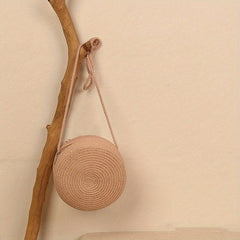 Straw Woven Crossbody Bag Boho Style Beachbag Rattan Braided Circle Purse