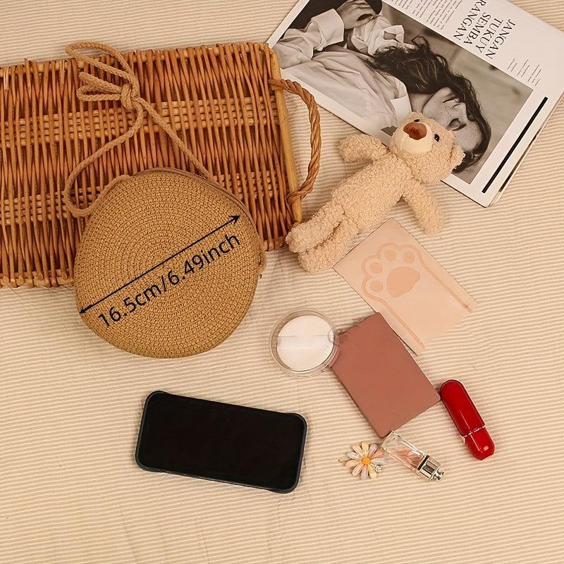 Straw Woven Crossbody Bag Boho Style Beachbag Rattan Braided Circle Purse