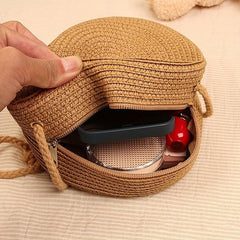 Straw Woven Crossbody Bag Boho Style Beachbag Rattan Braided Circle Purse