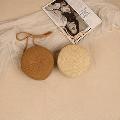 Straw Woven Crossbody Bag Boho Style Beachbag Rattan Braided Circle Purse