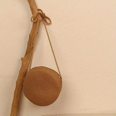 Straw Woven Crossbody Bag Boho Style Beachbag Rattan Braided Circle Purse