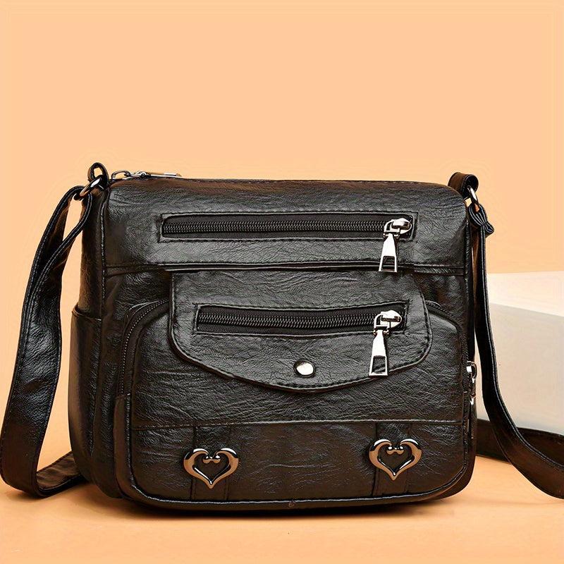 Heart Decor Crossbody Bag Faux Leather Shoulder Purse
