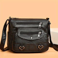 Heart Decor Crossbody Bag Faux Leather Shoulder Purse