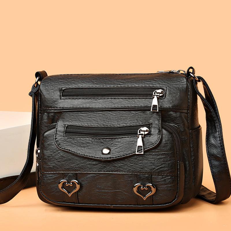 Heart Decor Crossbody Bag Faux Leather Shoulder Purse