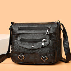Heart Decor Crossbody Bag Faux Leather Shoulder Purse