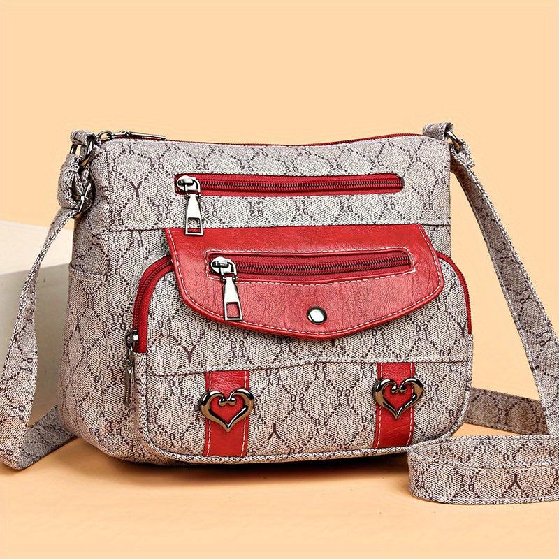 Heart Decor Crossbody Bag Faux Leather Shoulder Purse