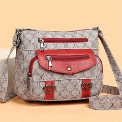 Heart Decor Crossbody Bag Faux Leather Shoulder Purse
