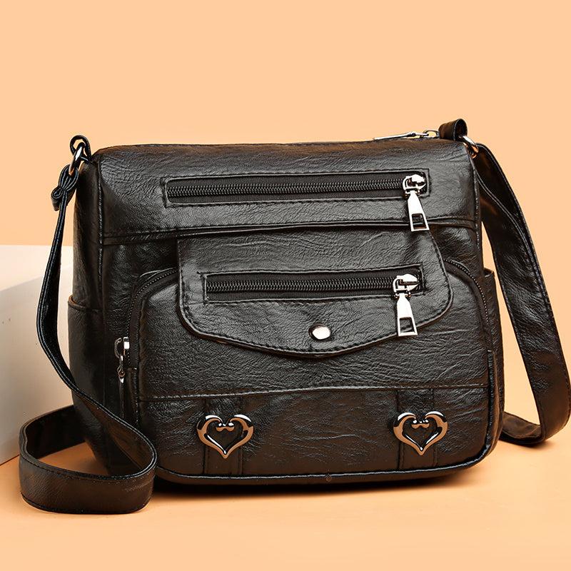 Heart Decor Crossbody Bag Faux Leather Shoulder Purse