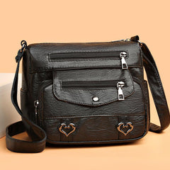 Heart Decor Crossbody Bag Faux Leather Shoulder Purse