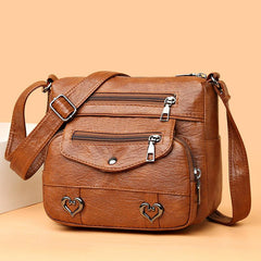 Heart Decor Crossbody Bag Faux Leather Shoulder Purse