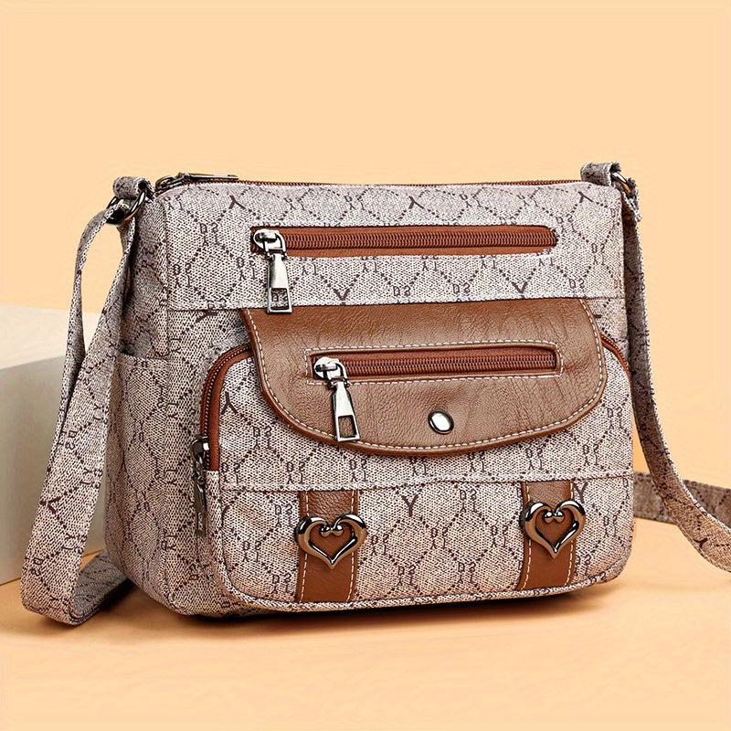 Heart Decor Crossbody Bag Faux Leather Shoulder Purse