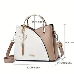 Colorblock Tote Bag Classic Shoulder Satchel With Tassel Pendant