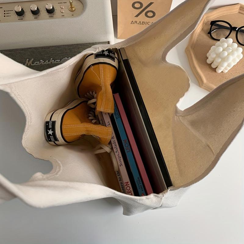 Solid Canvas Tote Bag Large Capacity Shoulder Bag Shopping Bag
