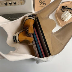 Solid Canvas Tote Bag Large Capacity Shoulder Bag Shopping Bag