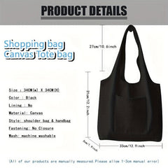Solid Canvas Tote Bag Large Capacity Shoulder Bag Shopping Bag