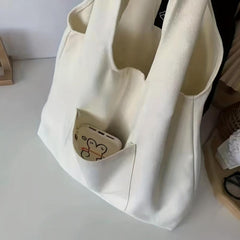 Solid Canvas Tote Bag Large Capacity Shoulder Bag Shopping Bag