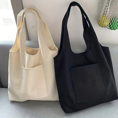 Solid Canvas Tote Bag Large Capacity Shoulder Bag Shopping Bag