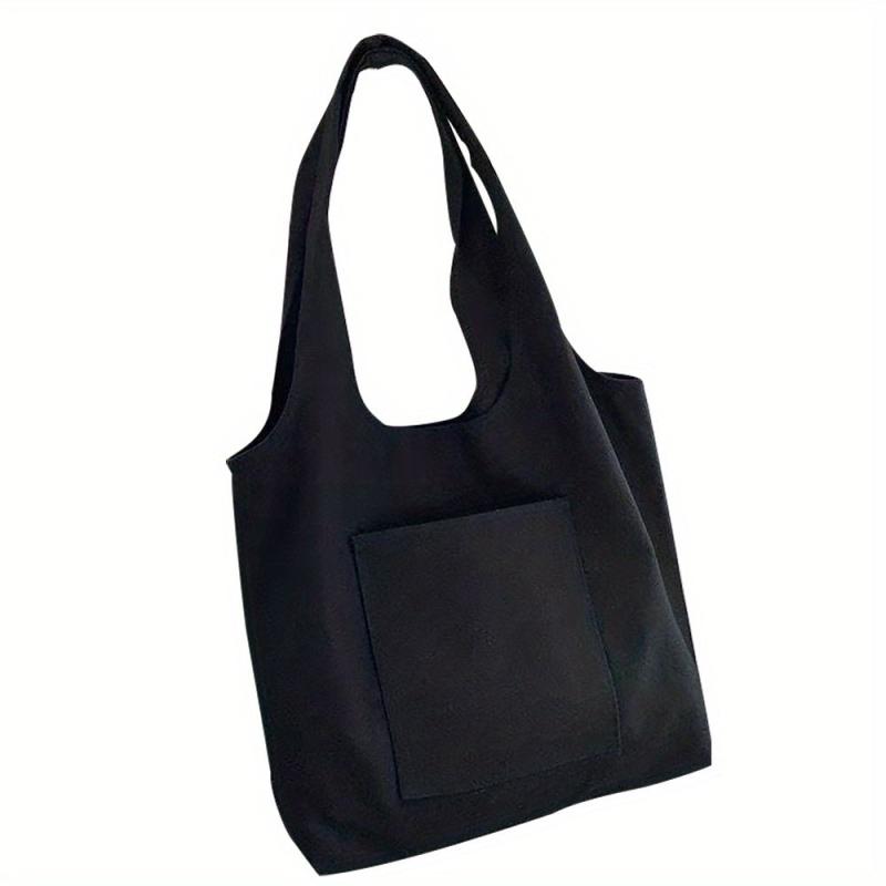 Solid Canvas Tote Bag Large Capacity Shoulder Bag Shopping Bag