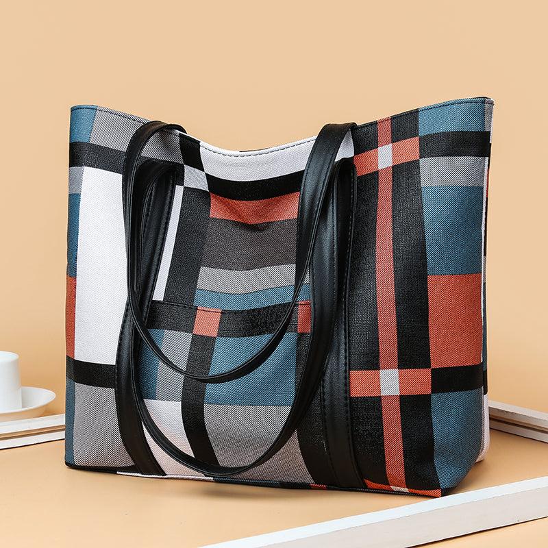 Plaid Pattern Tote Bag for Women, Large Capacity Shoulder Bag