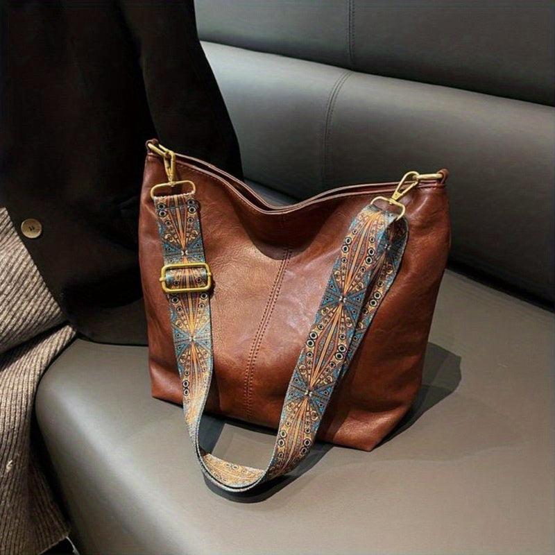 Vintage Large Capacity Crossbody Bag for Women Faux Leather Shoulder Bag