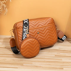 Quilted Crossbody Bag With Coin Purse Women's PU Leather Square Shoulder Bag
