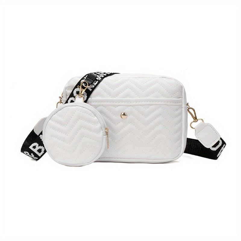 Quilted Crossbody Bag With Coin Purse Women's PU Leather Square Shoulder Bag